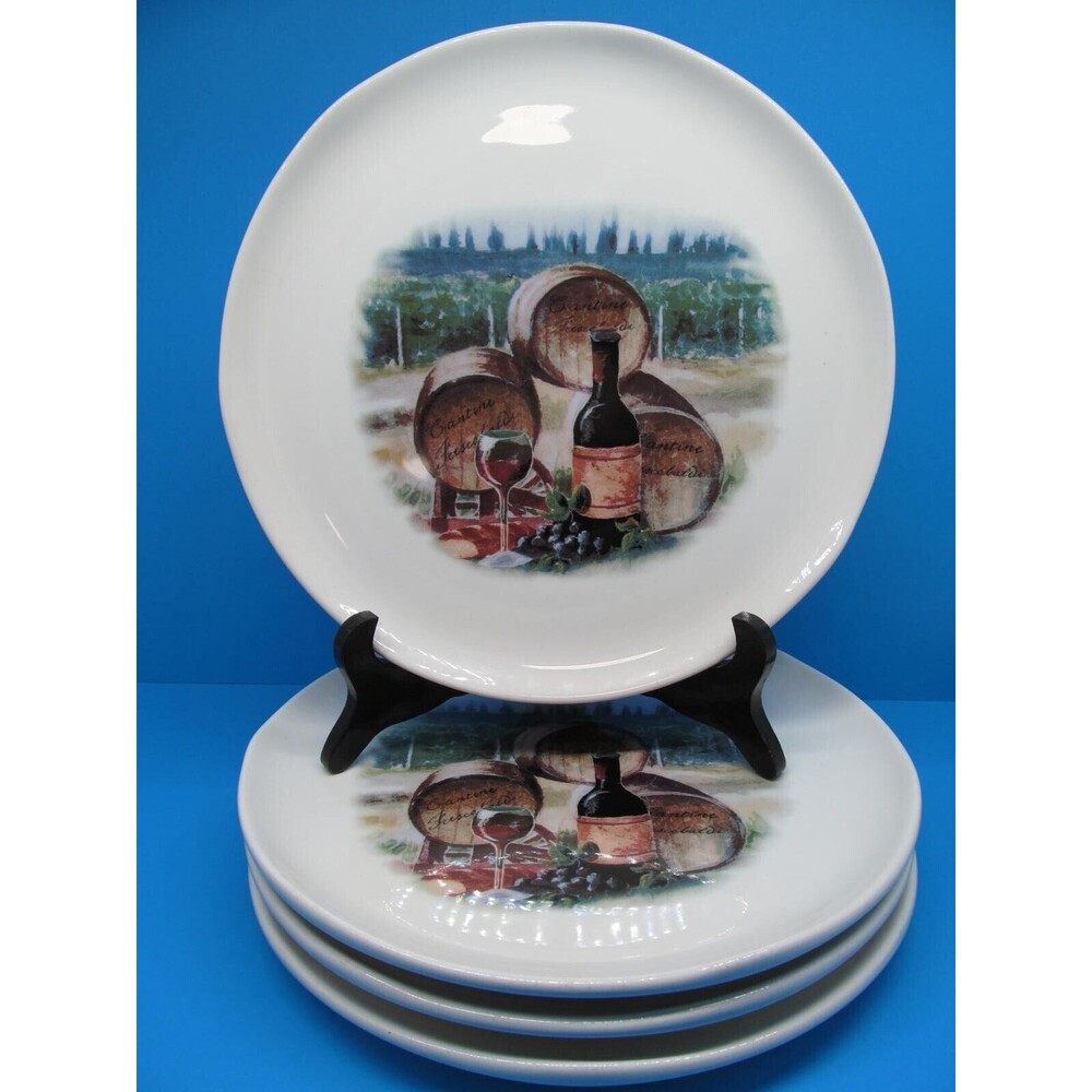 Ceramica Italian Wine Barrels Vineyard 10" Dinner Plates Bundle of 4